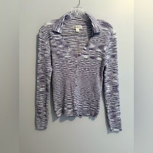 Questions? Y2K Style Cardigan Sweater Space Dye Blue Purple Collared Stretchy